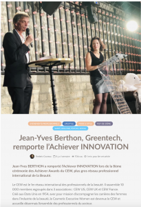 Jean-Yves Berthon, Greentech, remporte l’Achiever INNOVATION