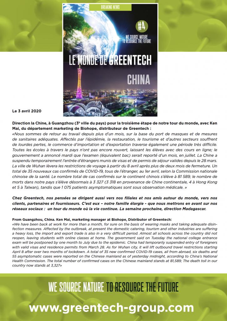 GREENTECH & Covid-19: the world tour where life goes on - China