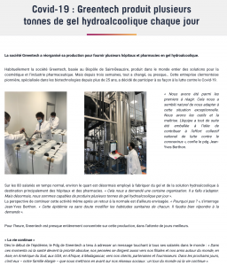 Covid-19 : Greentech produit plusieurs tonnes de gel hydroalcoolique chaque jour